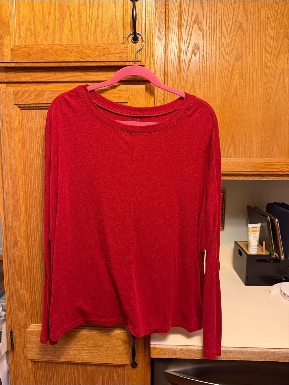 Amazon Women's Long Sleeve Crewneck Top in Bright Red